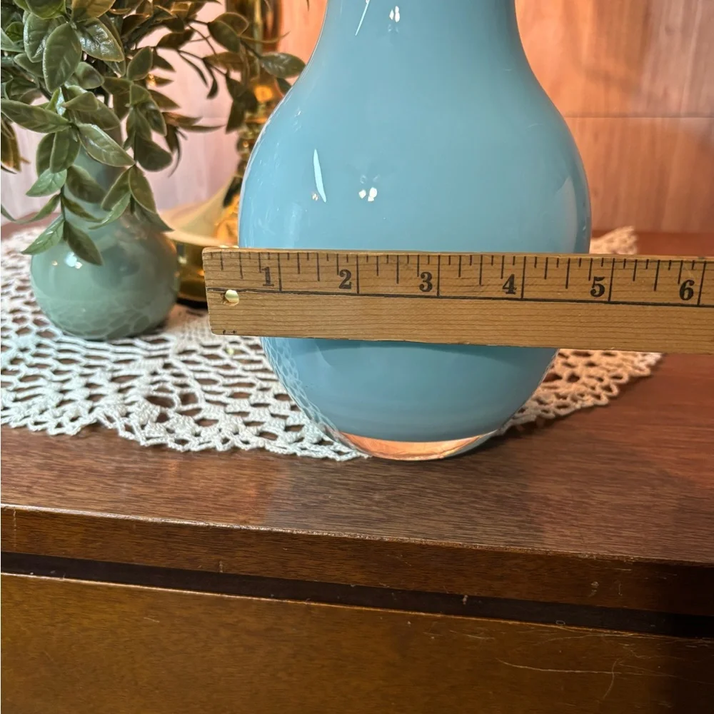 Crate & Barrel Karma Hourglass Shaped Teal Blue Vase Home Accents